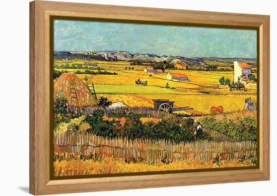 Harvest At La Crau with Montmajour In The Background-Vincent van Gogh-Framed Stretched Canvas