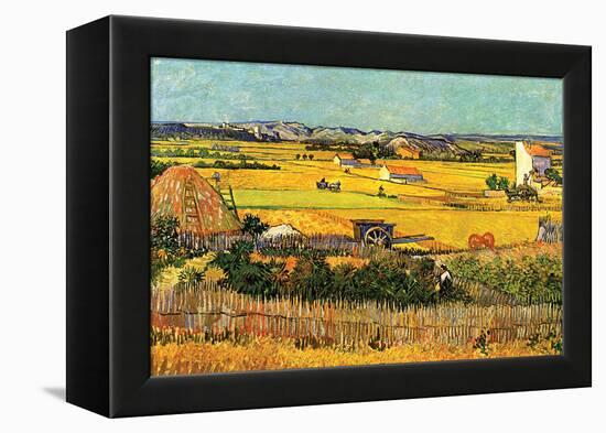 Harvest At La Crau with Montmajour In The Background-Vincent van Gogh-Framed Stretched Canvas