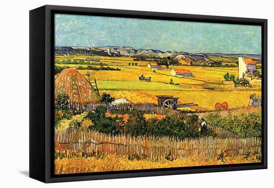 Harvest At La Crau with Montmajour In The Background-Vincent van Gogh-Framed Stretched Canvas