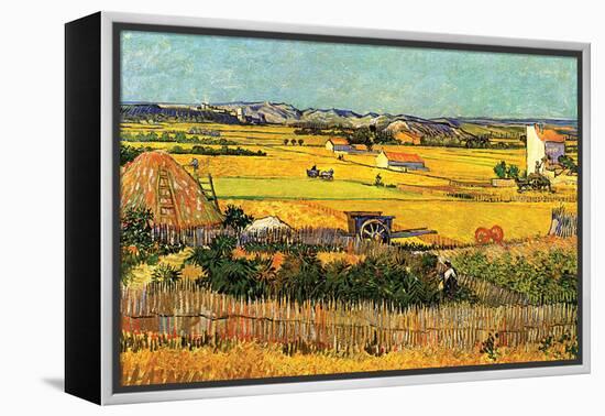 Harvest At La Crau with Montmajour In The Background-Vincent van Gogh-Framed Stretched Canvas