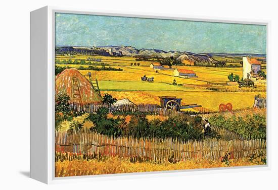 Harvest At La Crau with Montmajour In The Background-Vincent van Gogh-Framed Stretched Canvas