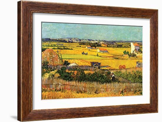 Harvest At La Crau with Montmajour In The Background-Vincent van Gogh-Framed Premium Giclee Print