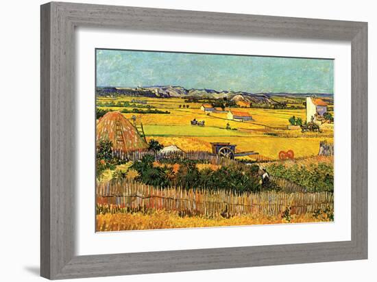 Harvest At La Crau with Montmajour In The Background-Vincent van Gogh-Framed Art Print