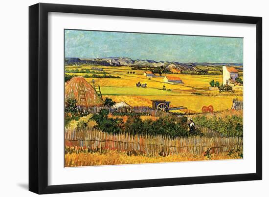 Harvest At La Crau with Montmajour In The Background-Vincent van Gogh-Framed Art Print