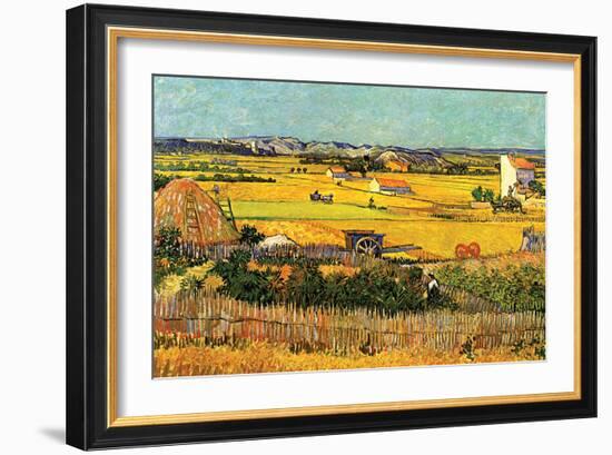 Harvest At La Crau with Montmajour In The Background-Vincent van Gogh-Framed Art Print