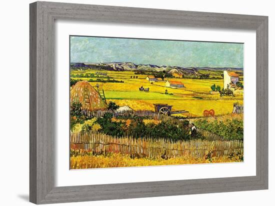 Harvest At La Crau with Montmajour In The Background-Vincent van Gogh-Framed Art Print