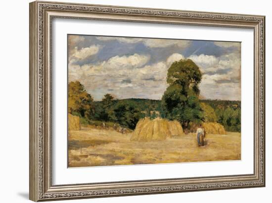 Harvest at Montfoucault-Camille Pissarro-Framed Art Print