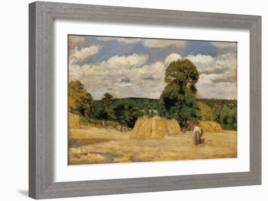 Harvest at Montfoucault-Camille Pissarro-Framed Art Print