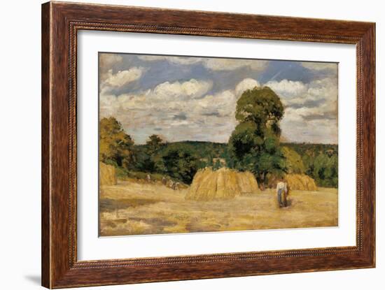 Harvest at Montfoucault-Camille Pissarro-Framed Art Print