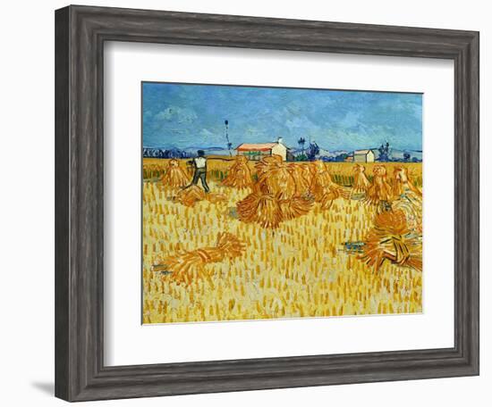 Harvest in Provence of Wheat Field with Sheaves, c.1888-Vincent van Gogh-Framed Giclee Print