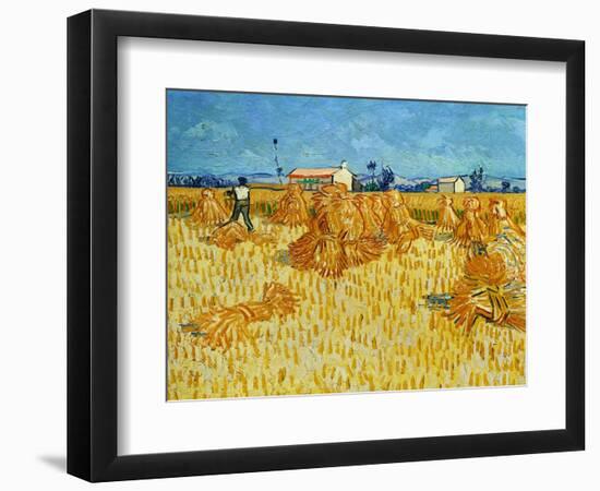 Harvest in Provence of Wheat Field with Sheaves, c.1888-Vincent van Gogh-Framed Giclee Print