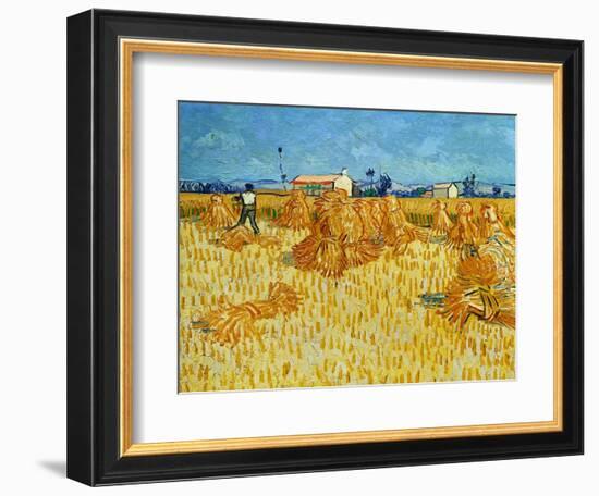 Harvest in Provence of Wheat Field with Sheaves, c.1888-Vincent van Gogh-Framed Giclee Print