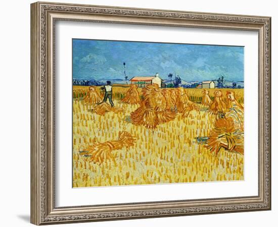 Harvest in Provence of Wheat Field with Sheaves, c.1888-Vincent van Gogh-Framed Giclee Print