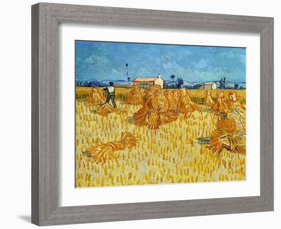 Harvest in Provence of Wheat Field with Sheaves, c.1888-Vincent van Gogh-Framed Giclee Print