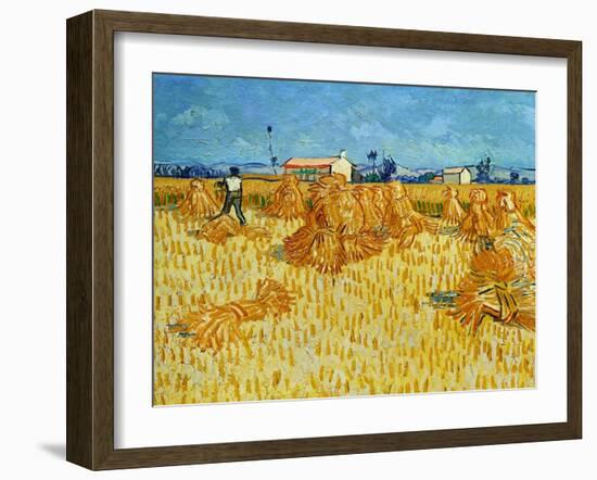 Harvest in Provence of Wheat Field with Sheaves, c.1888-Vincent van Gogh-Framed Giclee Print