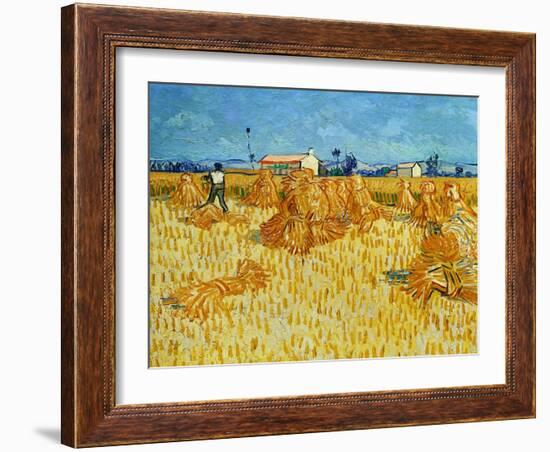 Harvest in Provence of Wheat Field with Sheaves, c.1888-Vincent van Gogh-Framed Giclee Print