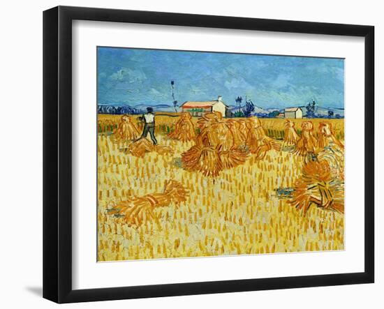 Harvest in Provence of Wheat Field with Sheaves, c.1888-Vincent van Gogh-Framed Giclee Print