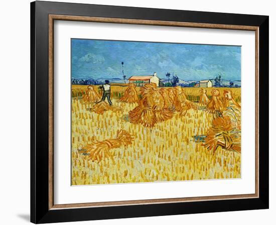 Harvest in Provence of Wheat Field with Sheaves, c.1888-Vincent van Gogh-Framed Giclee Print