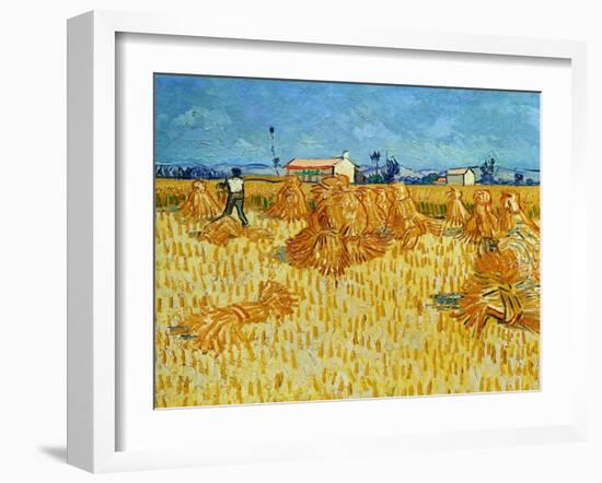 Harvest in Provence of Wheat Field with Sheaves, c.1888-Vincent van Gogh-Framed Giclee Print