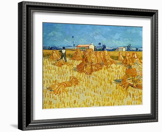 Harvest in Provence of Wheat Field with Sheaves, c.1888-Vincent van Gogh-Framed Giclee Print