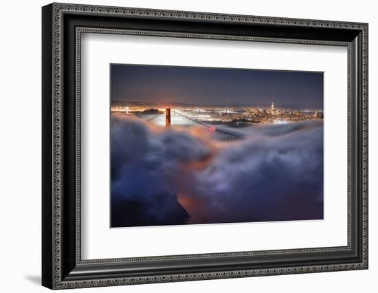 Harvest Moonlight Fog & City San Francisco Golden Gate Bridge-Vincent James-Framed Photographic Print