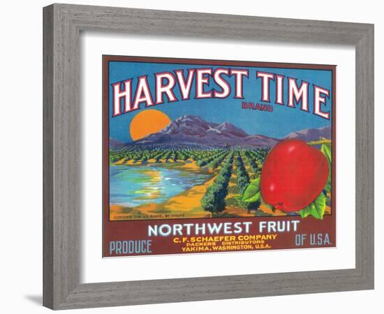 Harvest Time Apple Label - Yakima, WA-Lantern Press-Framed Art Print