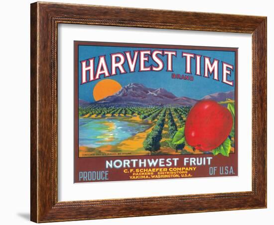 Harvest Time Apple Label - Yakima, WA-Lantern Press-Framed Art Print