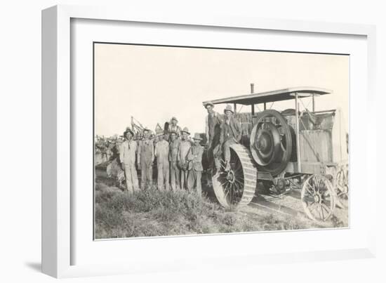 Harvesters with Reaper-null-Framed Art Print