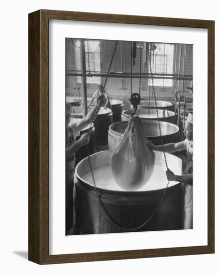 Harvesting Curd from the Whey, and Lifting Curd Out of Copper Kettles-null-Framed Photographic Print