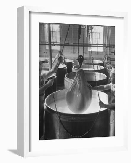 Harvesting Curd from the Whey, and Lifting Curd Out of Copper Kettles-null-Framed Photographic Print
