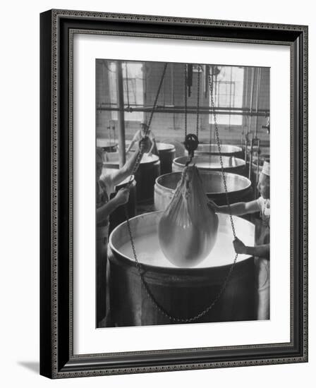 Harvesting Curd from the Whey, and Lifting Curd Out of Copper Kettles-null-Framed Photographic Print