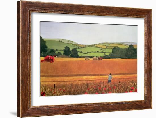 Harvesting in the Cotswolds-Maggie Rowe-Framed Giclee Print