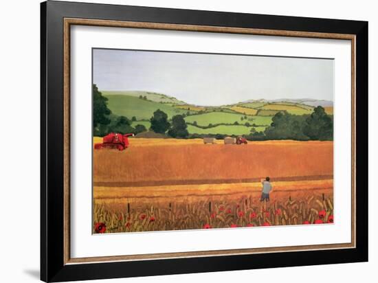 Harvesting in the Cotswolds-Maggie Rowe-Framed Giclee Print