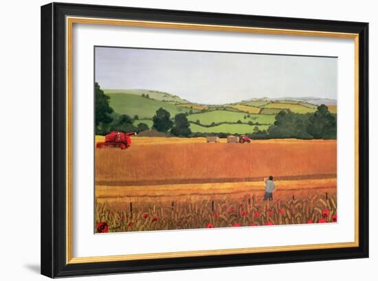 Harvesting in the Cotswolds-Maggie Rowe-Framed Giclee Print