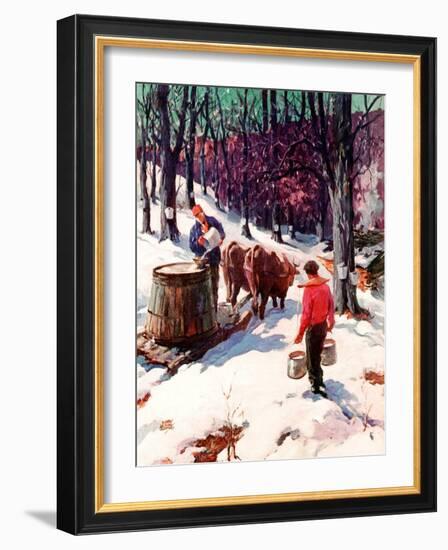 "Harvesting Maple Sap,"March 1, 1940-B. Summers-Framed Giclee Print