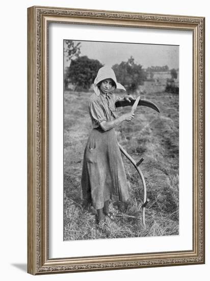 Harvesting - Member of the Leicester Women's Volunteer Reserve Helping a Farmer-English Photographer-Framed Giclee Print