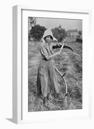 Harvesting - Member of the Leicester Women's Volunteer Reserve Helping a Farmer-English Photographer-Framed Giclee Print