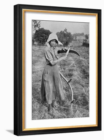 Harvesting - Member of the Leicester Women's Volunteer Reserve Helping a Farmer-English Photographer-Framed Giclee Print