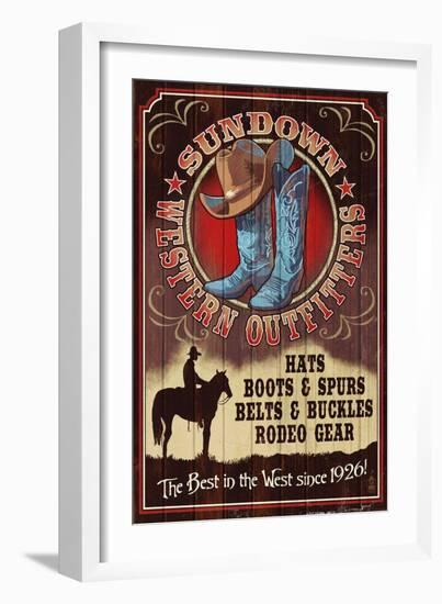 Hat and Boot Outfitters - Vintage Sign-Lantern Press-Framed Art Print