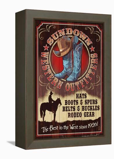 Hat and Boot Outfitters - Vintage Sign-Lantern Press-Framed Stretched Canvas