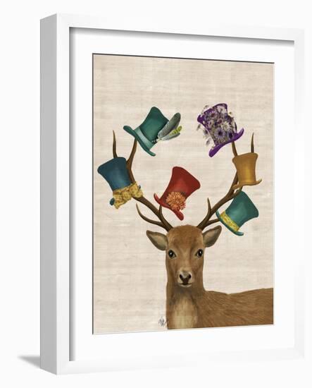 Hat Collector Deer-Fab Funky-Framed Art Print