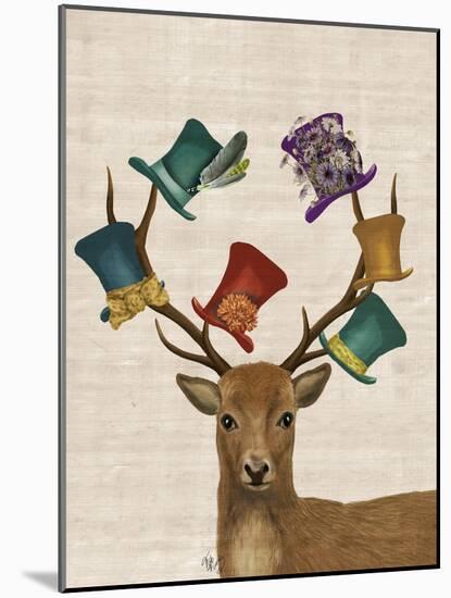Hat Collector Deer-Fab Funky-Mounted Art Print
