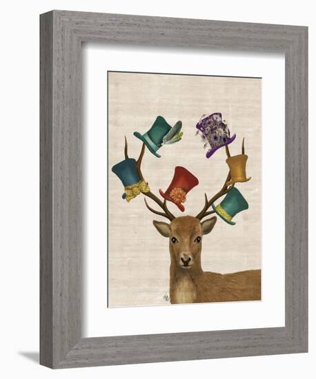 Hat Collector Deer-Fab Funky-Framed Art Print