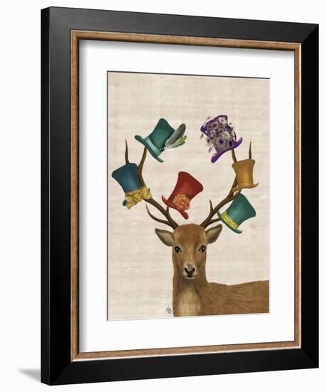 Hat Collector Deer-Fab Funky-Framed Art Print