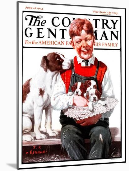 "Hat Full of Puppies," Country Gentleman Cover, June 16, 1923-J.F. Kernan-Mounted Giclee Print