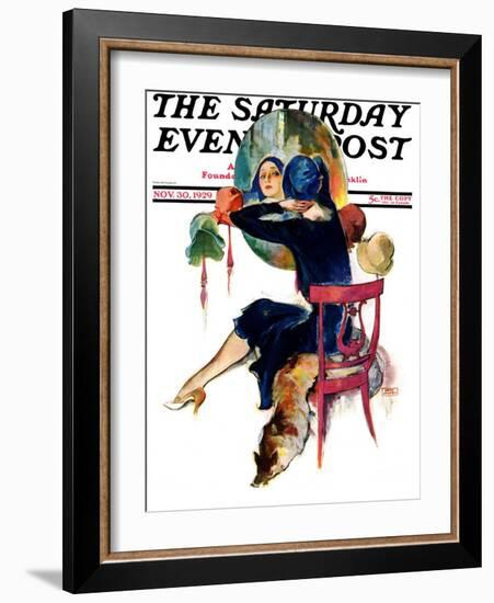 "Hat Shop," Saturday Evening Post Cover, November 30, 1929-John LaGatta-Framed Giclee Print