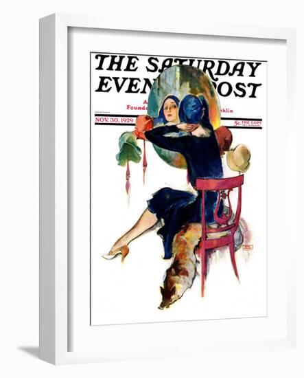 "Hat Shop," Saturday Evening Post Cover, November 30, 1929-John LaGatta-Framed Giclee Print