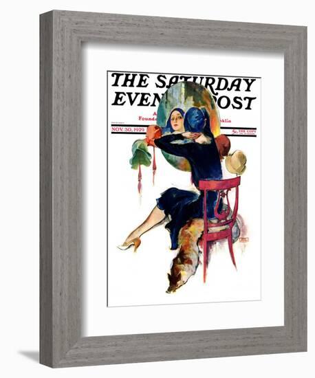 "Hat Shop," Saturday Evening Post Cover, November 30, 1929-John LaGatta-Framed Giclee Print