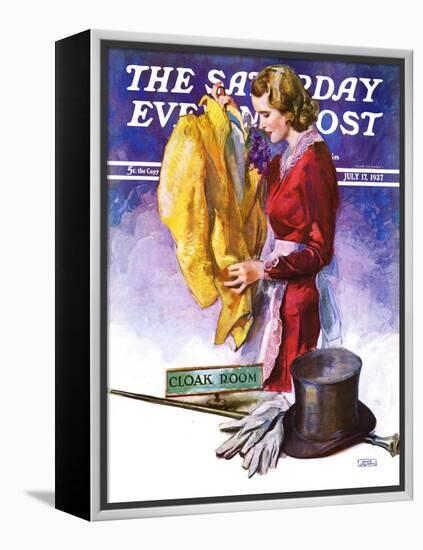 "Hatcheck Girl," Saturday Evening Post Cover, July 17, 1937-John LaGatta-Framed Premier Image Canvas