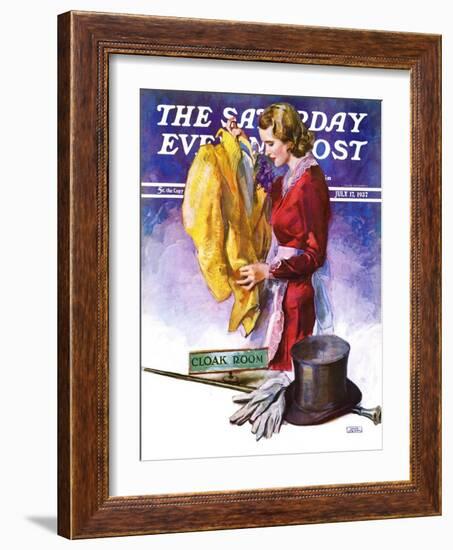 "Hatcheck Girl," Saturday Evening Post Cover, July 17, 1937-John LaGatta-Framed Giclee Print